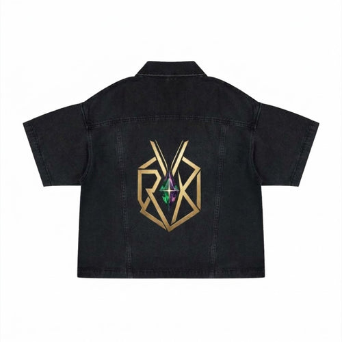 Unisex Vintage Wash Boxy Quarter-Zip Denim Shirt