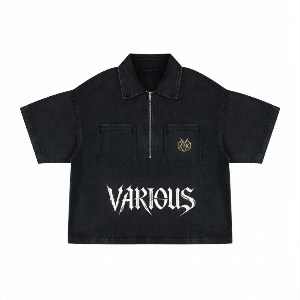 Unisex Vintage Wash Boxy Quarter-Zip Denim Shirt